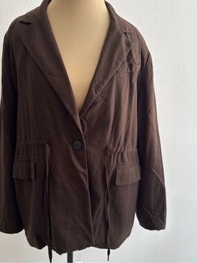 Brown Drawstring Single-Button Blazer Jacket